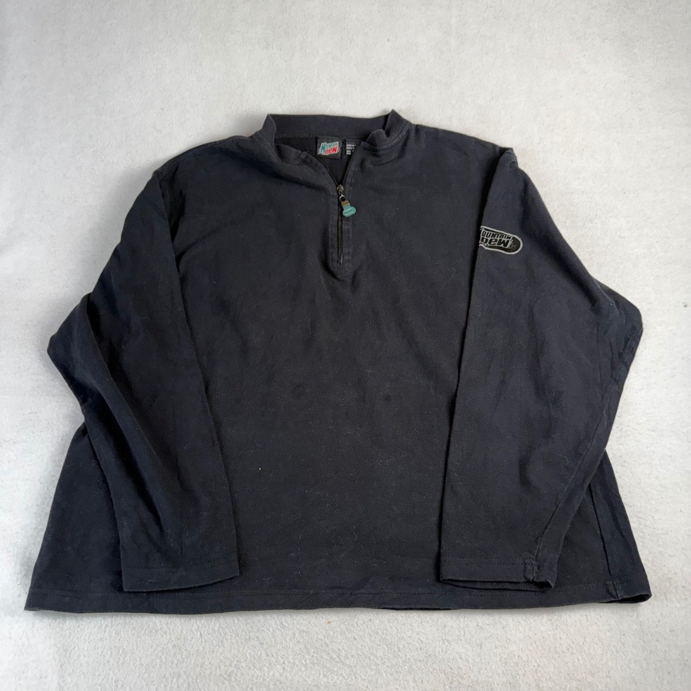 Mountain Dew Quarter Zip Pullover Black Cotton Mock Neck Long Sleeve S/M